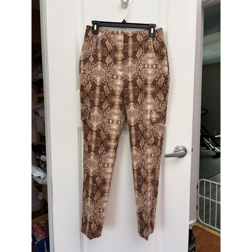 New Brown Snakeskin Cargo Pants Size 2 Python Animal Print Edgy Style